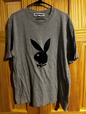 Playboy by PacSun Gray Graphic T-Shirt with Black Bunny Logo